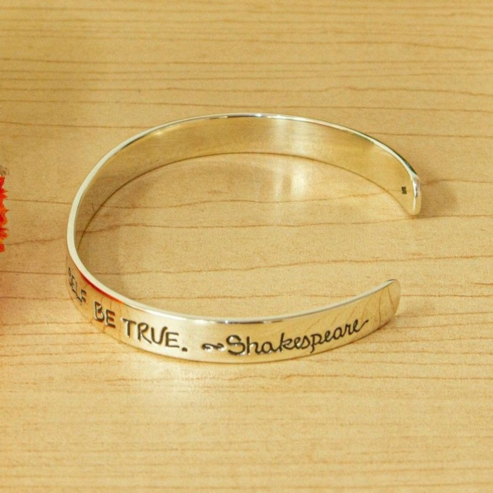 Shakespeare Be True Sterling Silver Cuff Bracelet from Taxco 'Be True to You'