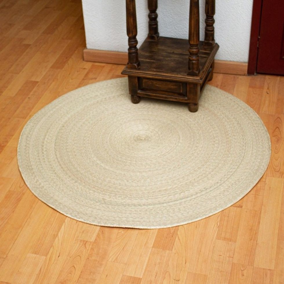 Double Layer Braided Palm Frond Accent Mat from Mexico 'Double Braided Circles'