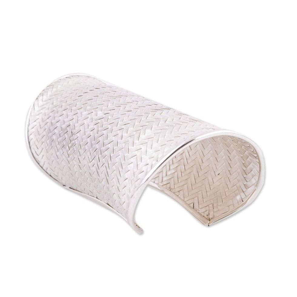 Extra Wide Woven Sterling Cuff Bracelet 'Gauntlet'
