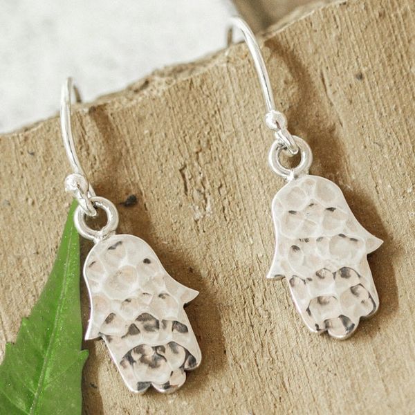 Alternate image for 950 Silver Hamsa Hand Dangle Earrings from Mexico Magic Hands