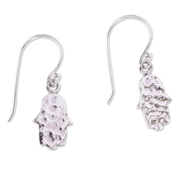 Alternate image for 950 Silver Hamsa Hand Dangle Earrings from Mexico Magic Hands