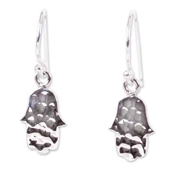 Alternate image for 950 Silver Hamsa Hand Dangle Earrings from Mexico Magic Hands