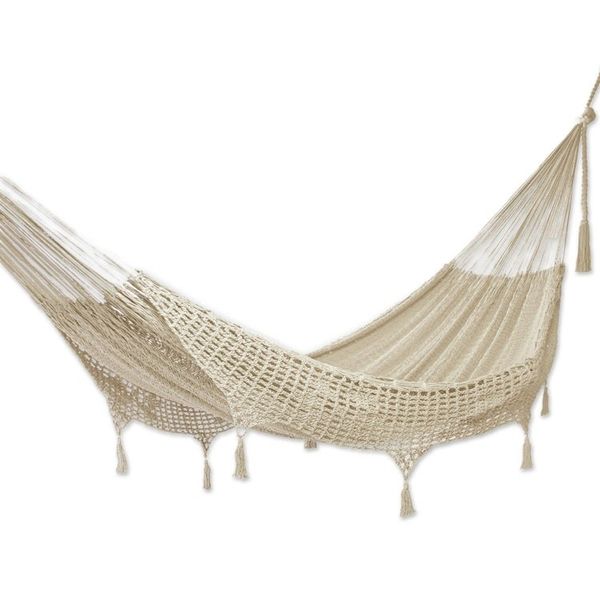 Alternate image for Beige Tasseled Cotton Hammock Triple From Mexico Veranda in Beige