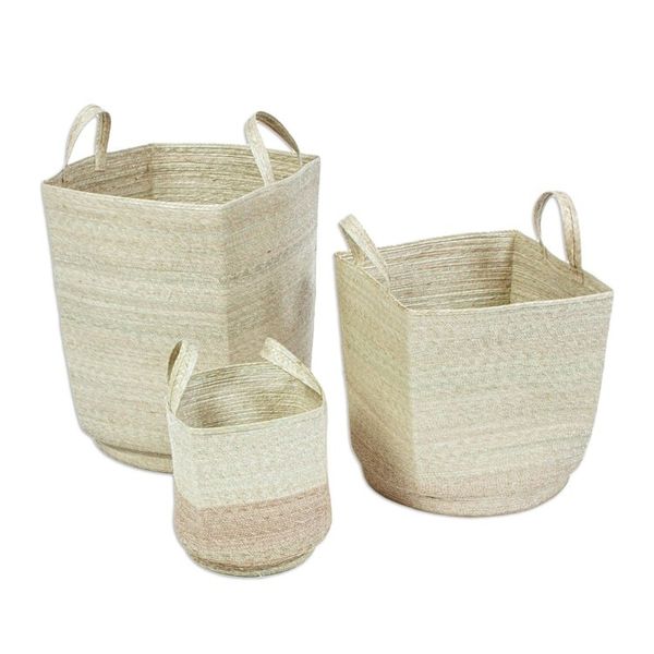 Alternate image for Palm Frond Fiber Squared Basket Home Accents Set of 3 Mesoamerican Totes