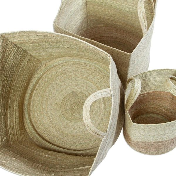 Alternate image for Palm Frond Fiber Squared Basket Home Accents Set of 3 Mesoamerican Totes