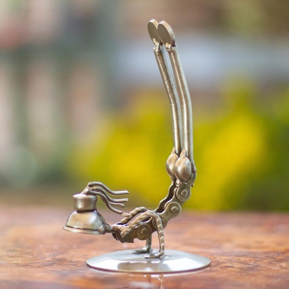 Recycled Metal Yoga Pose Statuette from Mexico 'Peacock Pose I'