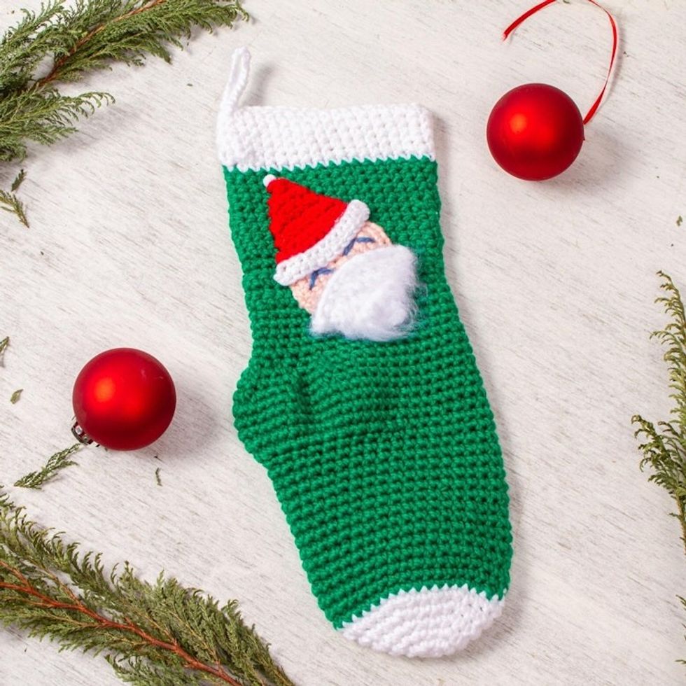 Green Santa-Themed Christmas Stocking 'Santa's Here'