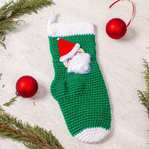 Alternate image for Green Santa-Themed Christmas Stocking Santas Here