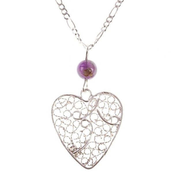 Alternate image for Mexican Filigree Sterling Silver Heart Pendant Necklace Ethereal Harmony