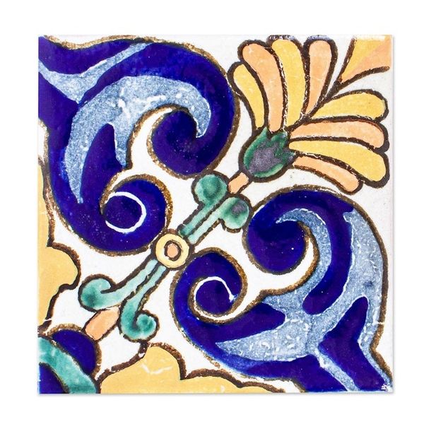 Alternate image for Handmade Talavera-Style Tiles Set of 12 Colorful Fans