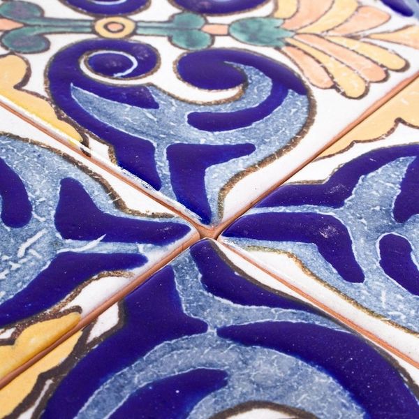 Alternate image for Handmade Talavera-Style Tiles Set of 12 Colorful Fans