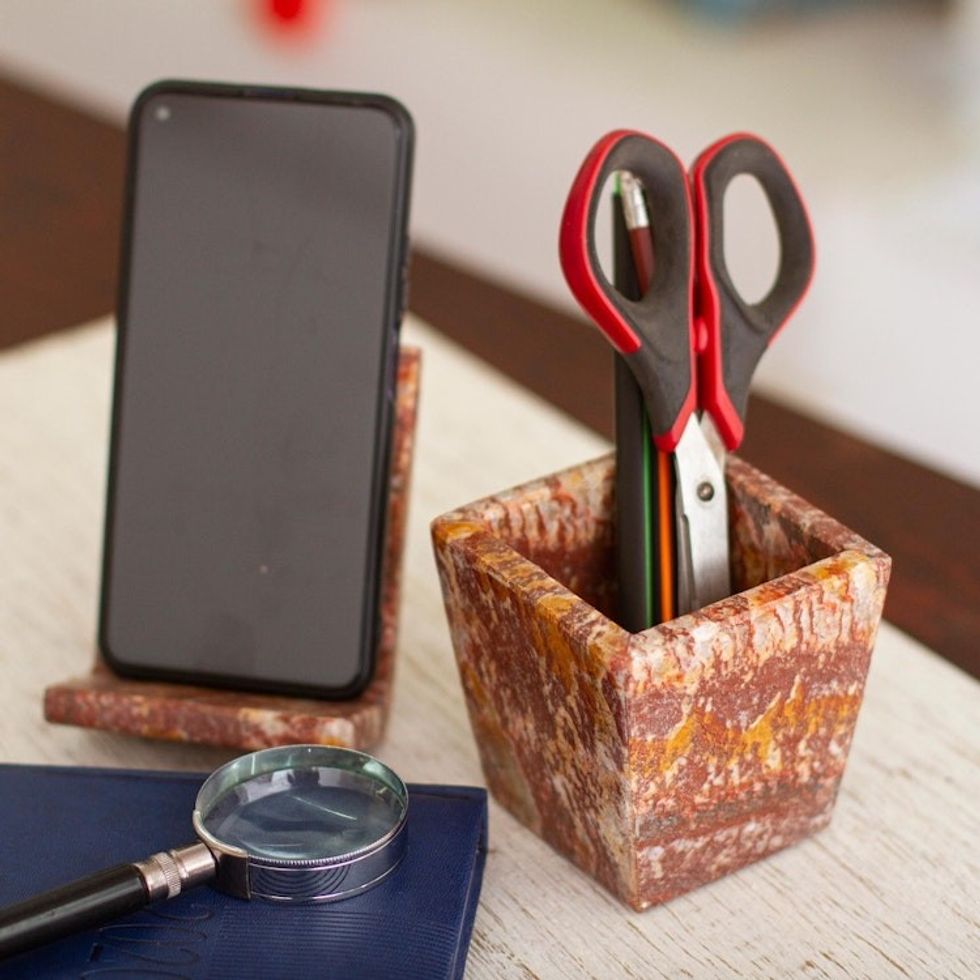 Russet and Brown Marble Desk Accessory Set 'Warm Earth'