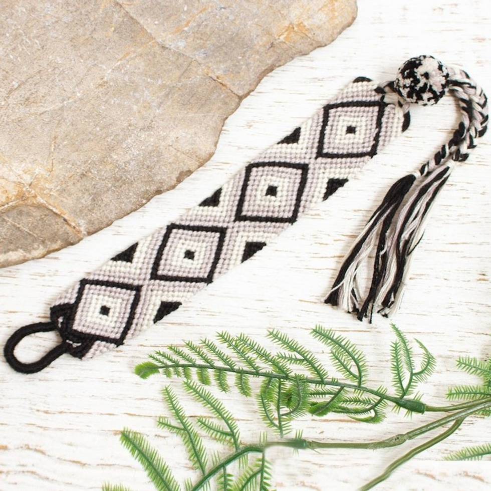 Grey and Black 100 Cotton Macrame Bracelet from Chiapas 'Emerging Diamonds'