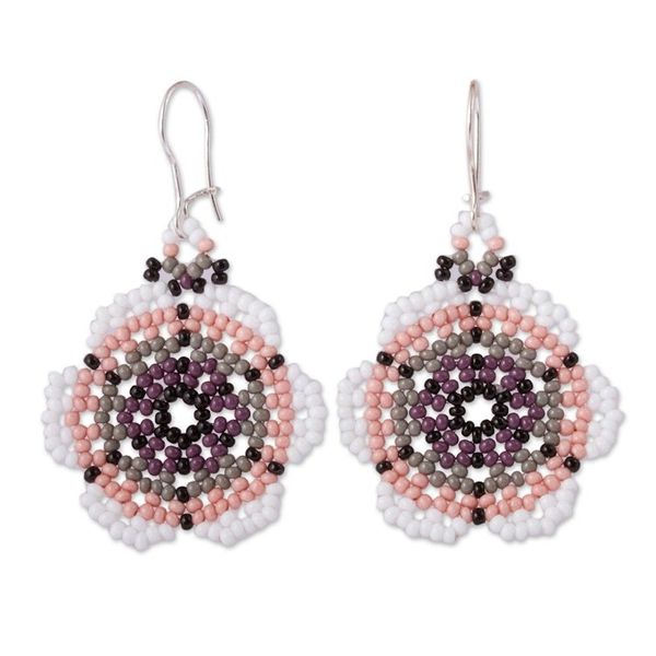 Alternate image for Floral Glass Beaded Dangle Earrings from Mexico Cool Bloom