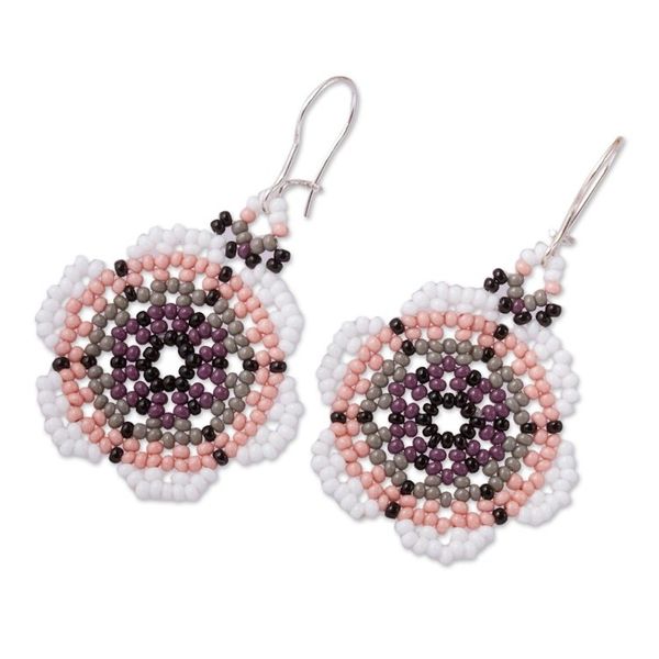 Alternate image for Floral Glass Beaded Dangle Earrings from Mexico Cool Bloom