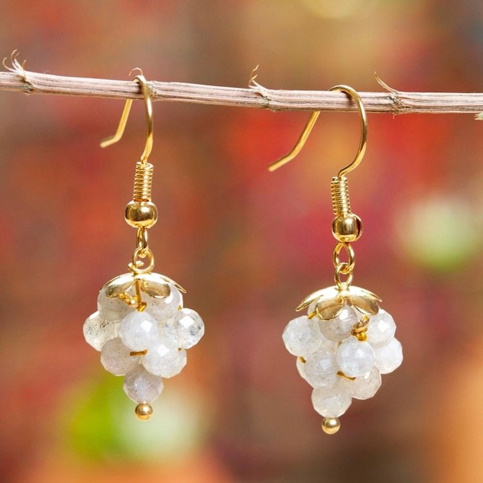 Labradorite Bead Cluster Earrings on 14k Gold Plating 'Luminous Grapes'