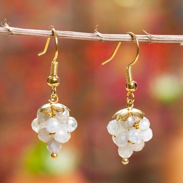 Alternate image for Labradorite Bead Cluster Earrings on 14k Gold Plating Luminous Grapes