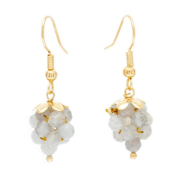 Alternate image for Labradorite Bead Cluster Earrings on 14k Gold Plating Luminous Grapes