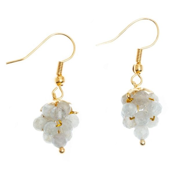 Alternate image for Labradorite Bead Cluster Earrings on 14k Gold Plating Luminous Grapes