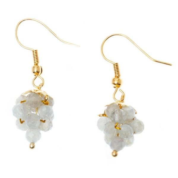 Alternate image for Labradorite Bead Cluster Earrings on 14k Gold Plating Luminous Grapes
