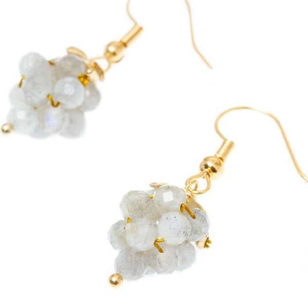 Alternate image for Labradorite Bead Cluster Earrings on 14k Gold Plating Luminous Grapes