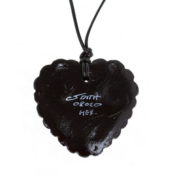 Alternate image for Hand Painted Black Beige Papier Mache Heart Necklace Two Loving Hearts