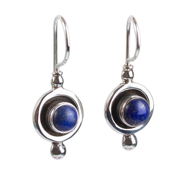 Alternate image for Taxco Sterling Silver and Lapis Lazuli Dangle Earrings Blue Lunar Shadow