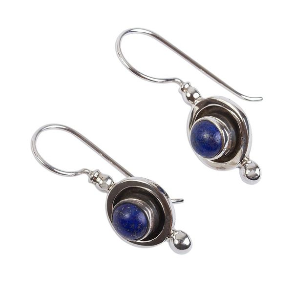Alternate image for Taxco Sterling Silver and Lapis Lazuli Dangle Earrings Blue Lunar Shadow