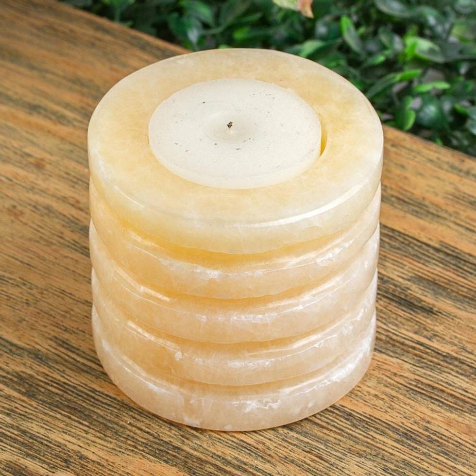 Hand Crafted Onyx Pillar Tealight Candle Holder 'Glowing Pillar'