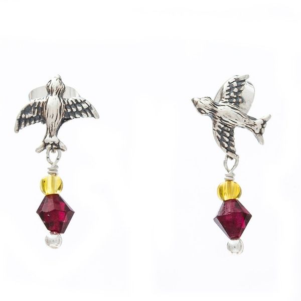 Alternate image for Bird Motif Garnet and Amber Earrings Swallows Treasure