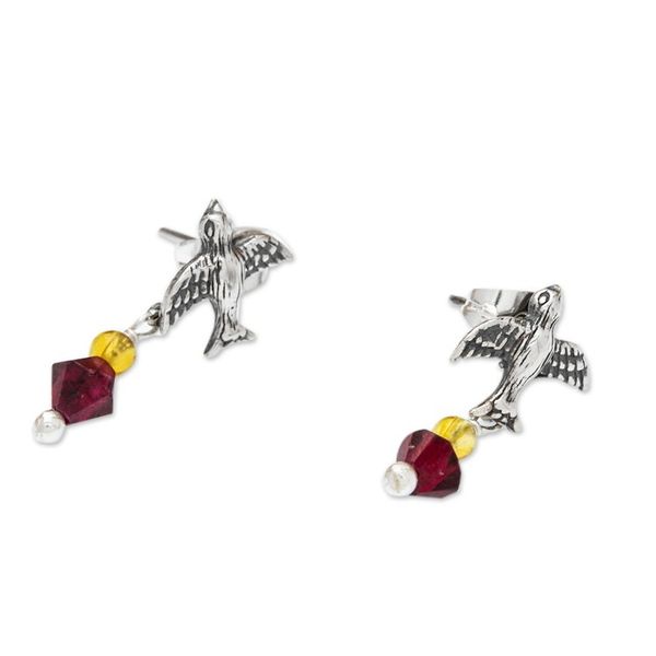 Alternate image for Bird Motif Garnet and Amber Earrings Swallows Treasure