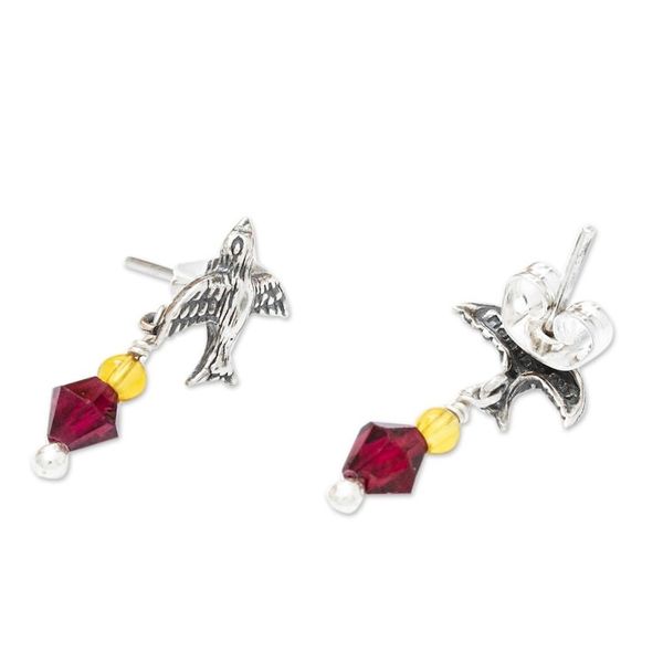 Alternate image for Bird Motif Garnet and Amber Earrings Swallows Treasure