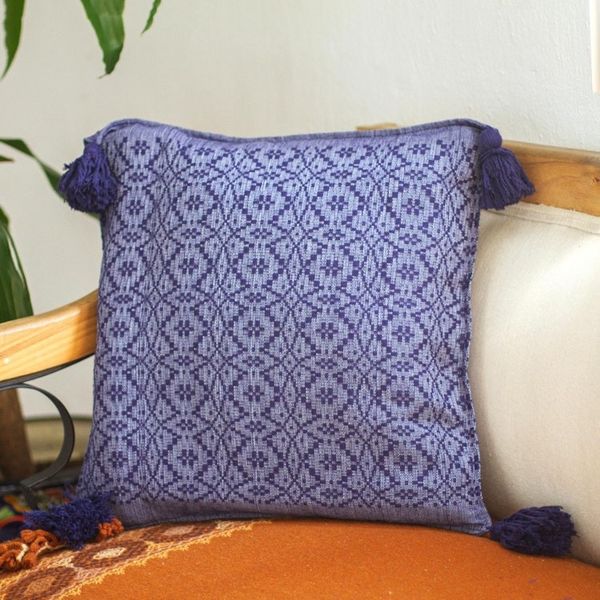 Alternate image for Diamond Pattern 100 Cotton Blue Cushion Cover Oaxaca Diamonds in Blue