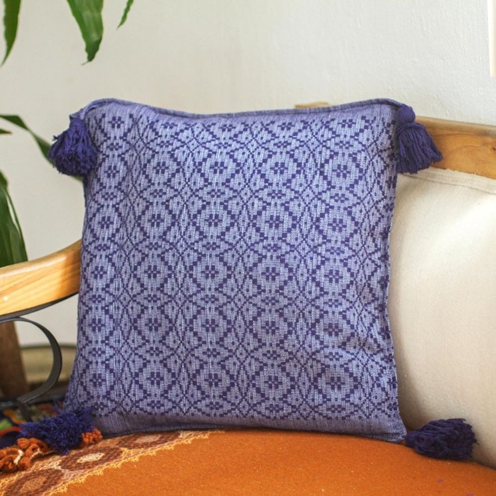 Diamond Pattern 100 Cotton Blue Cushion Cover 'Oaxaca Diamonds in Blue'