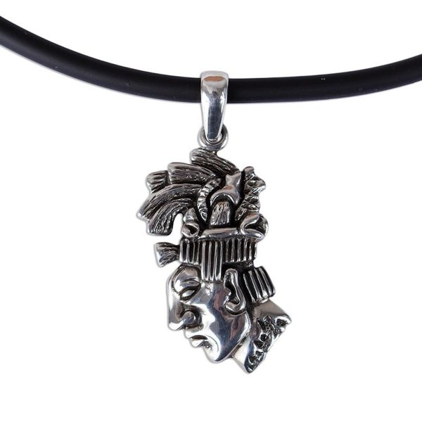 Alternate image for Mens Maya-Themed Taxco Sterling Silver Pendant Necklace Taxco Pacal