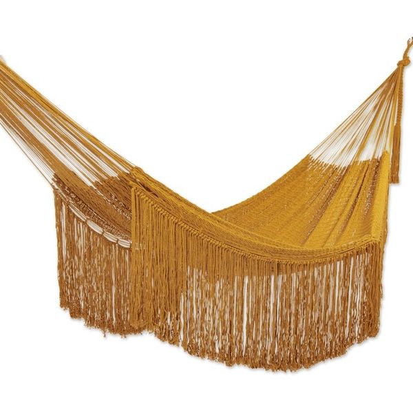 Alternate image for Fringed Amber Yellow Cotton Hammock from Mexico Double Amber Cascade