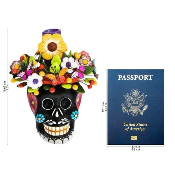 Alternate image for Black Floral Ceramic Skull Taper Candleholder Black Floral Skull