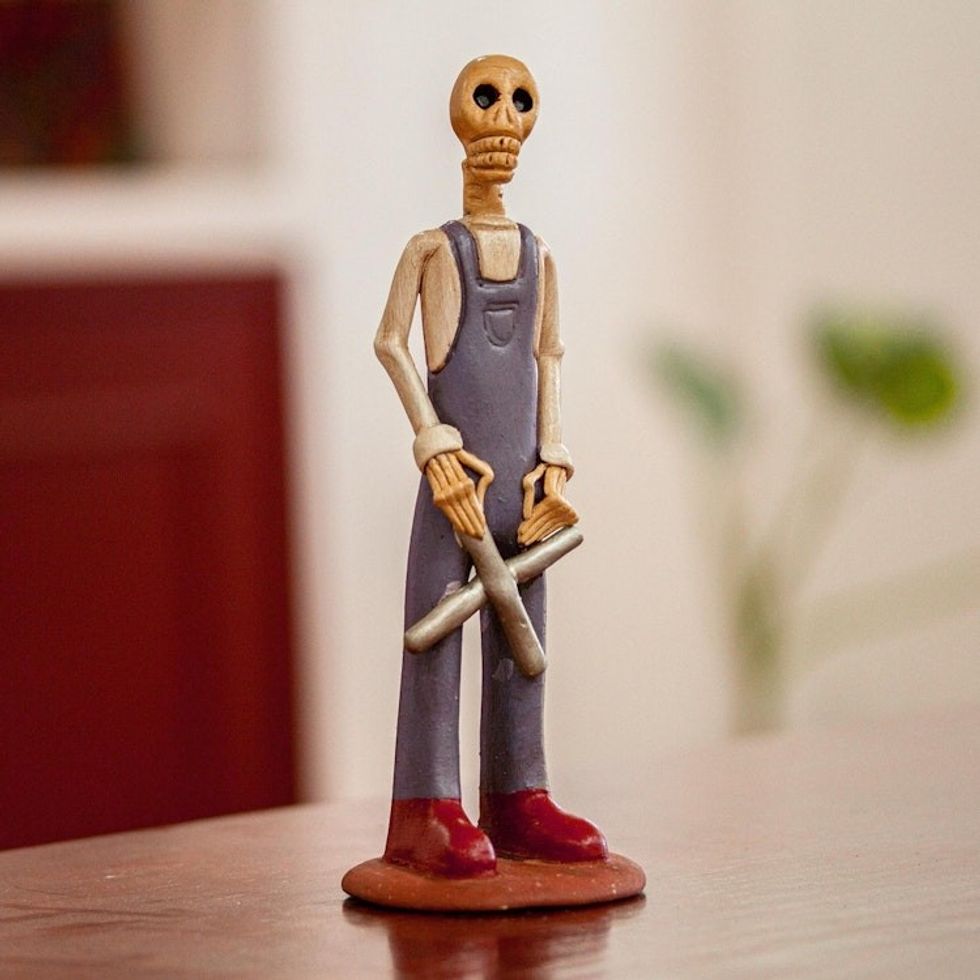 Ceramic Catrin Figurine from Mexico 'Mechanic Catrin'