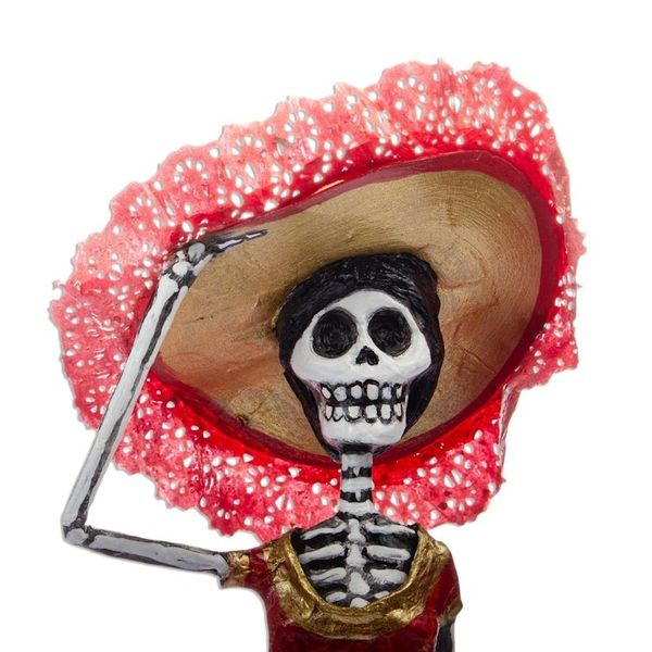 Alternate image for Hand Crafted Papier Mache Catrina Sculpture with Hat Catrina in Red