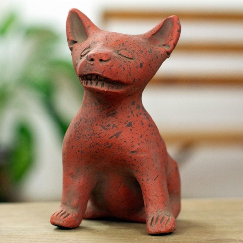 Western Mexico Pre-Hispanic Red Ceramic Dog Ocarina Flute 'Red Aztec Puppy'