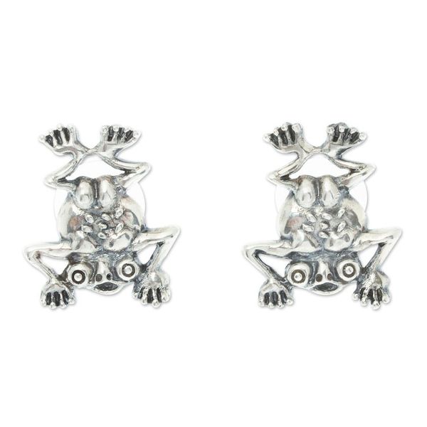 Alternate image for Ceneotl Frog Inspired Sterling Silver Button Earrings Ceneotl