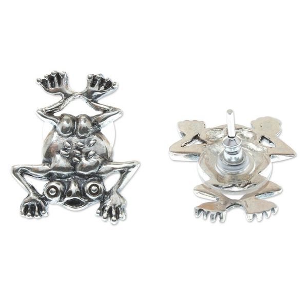 Alternate image for Ceneotl Frog Inspired Sterling Silver Button Earrings Ceneotl