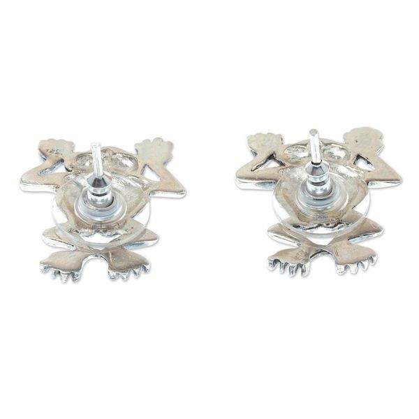 Alternate image for Ceneotl Frog Inspired Sterling Silver Button Earrings Ceneotl