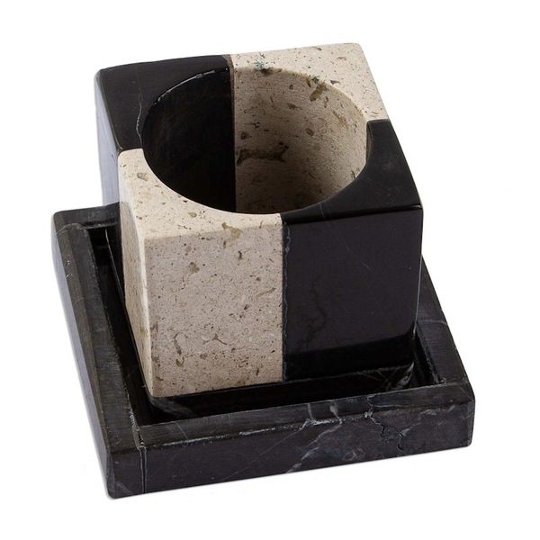 Alternate image for Square Travertine and Black Marble Planter with Saucer Attractive Opposites