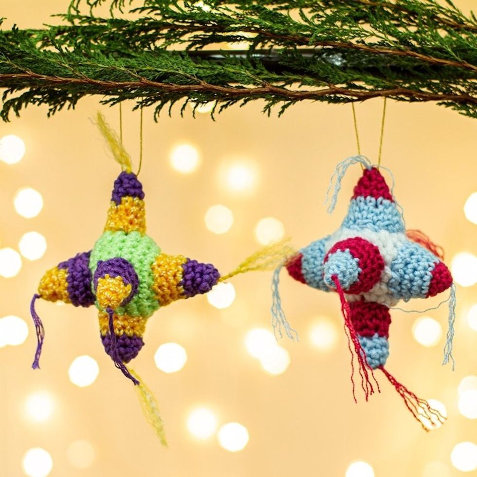 Multicolored Crocheted Piata Ornaments Pair 'Piata Fun'