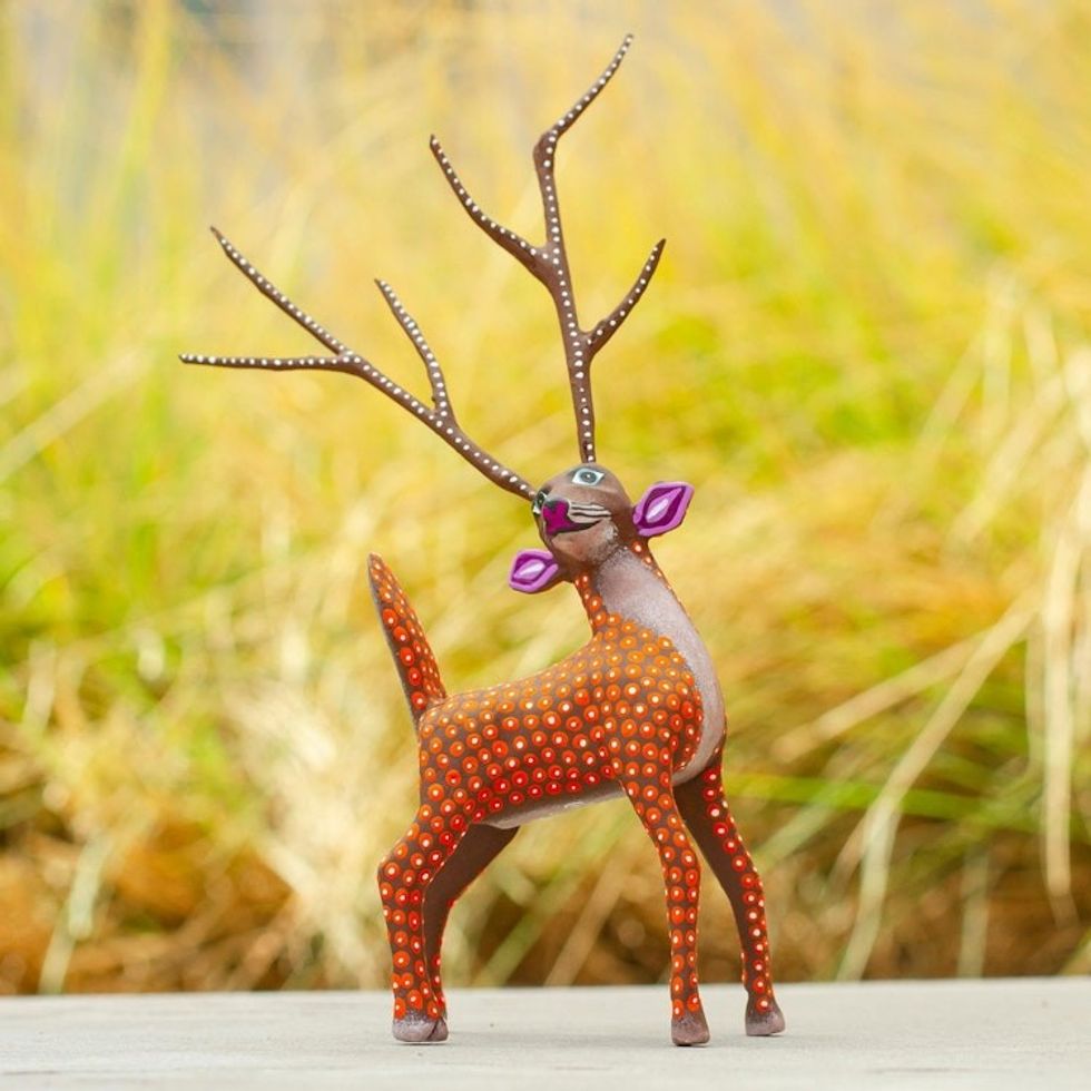 Handcrafted Folk Art Alebrije Sculpture 'Orange Deer'