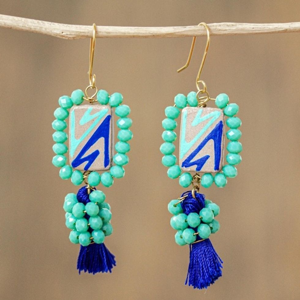 Blue Beaded Dangle Earrings 'Chihuahua Charm in Blue'