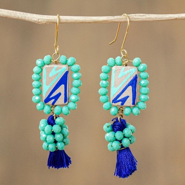 Alternate image for Blue Beaded Dangle Earrings Chihuahua Charm in Blue