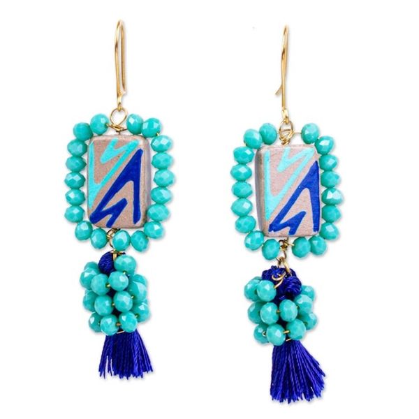 Alternate image for Blue Beaded Dangle Earrings Chihuahua Charm in Blue