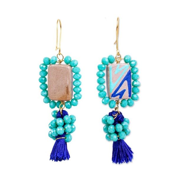 Alternate image for Blue Beaded Dangle Earrings Chihuahua Charm in Blue